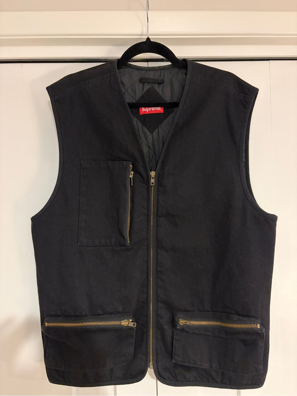 Supreme Black Denim Quilted Vest